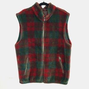 Tsunami Sport Fleece Zip Up Vest Womens XL Plaid Green/Red Cabincore‎ Outdoor